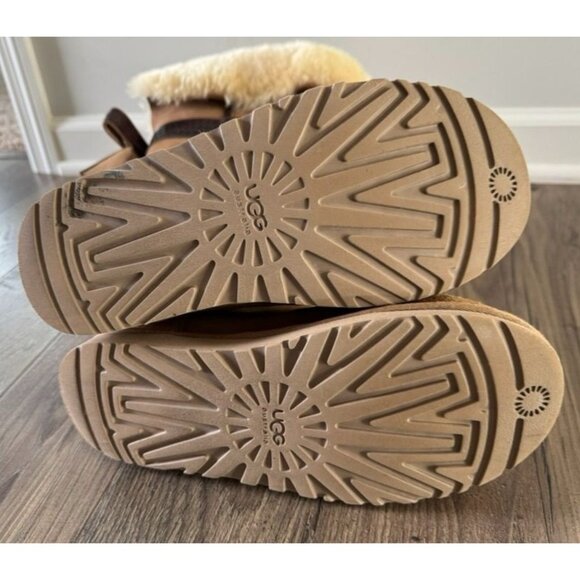 Ugg Genevieve Extra Tall Suede Shearling Boots Bow Back Chesnut Tan Women's 8 - Picture 8 of 9